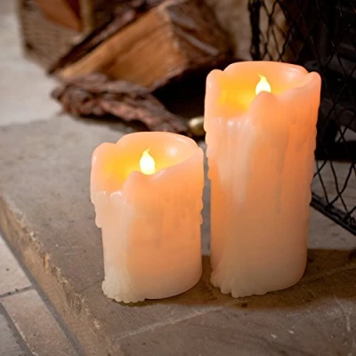 Afbeelding van Lights4fun Set van 2 led kaarsen echte was, met groeidruppels, timer, werkt op batterijen, decoratie, woonkamer, kaarsen, flikkerende vlam