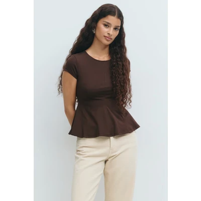 Afbeelding van Gina Tricot Peplum Tshirt basic, Dames, Maat: 36, Java
