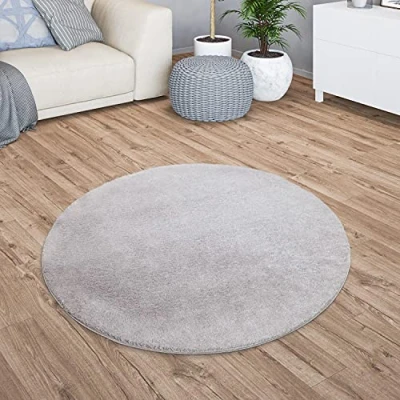 Afbeelding van Vloerkleed Woonkamer Laagpolig Eenkleurig Modern Design Wasbaar Geel Gold, Kleur: Grijs, Maat:200 cm rond
