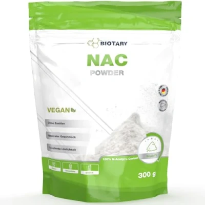 Afbeelding van NAC poeder 300 g per zak 12 maanden voorraad maatlepel N acetyl L cysteïne veganistisch laboratoriumgetest hoge dosis