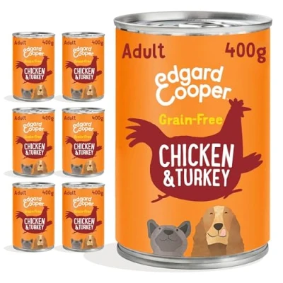 Afbeelding van 6x Edgard &amp; Cooper Blik Vers Vlees Hondenvoer Kip Kalkoen 400 gr