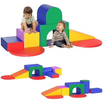 Afbeelding van HOMCOM 7 stuks motorische modules voor baby&#039;s, motoriek, baby, bouwstenen van EPE schuim, met overtrek synthetische coating, educatief speelgoed kleuters, meerkleurig