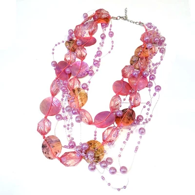 Afbeelding van Draad Ketting Parel met Schelp Fuchsia