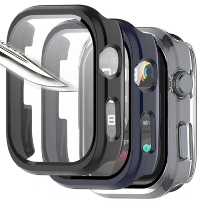 Afbeelding van Msiall [3 stuks zwart transparant blauw met displaybeschermfolie van gehard glas voor Huawei Watch D2, 9H hardheid PC case, bumper, dun, volledige beschermhoes