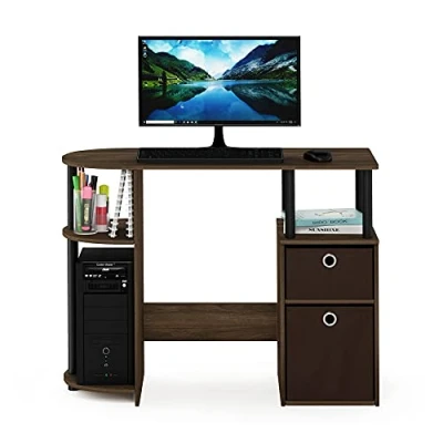 Afbeelding van Furinno JAYA Computer/bureau met laden, hout, Columbia Walnoot/zwart/donkerbruin, 39,5 x 97,51 72,29 cm