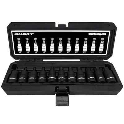 Afbeelding van torx moerbitset, steeksleutel voor binnen, set T20 T80 dopgereedschap, 1/2 inch aandrijving, 11 delig