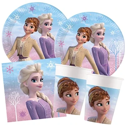 Afbeelding van Procos 10209575 Partyset S Frozen 2 Wind Spirit, 52 delige set, borden, 16 bekers, 20 servetten, wegwerpservies, partyservies, tafeldecoratie, meerkleurig