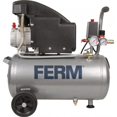 Afbeelding van FERM CRM1045 Compressor 1100W Inductie motor 24liter tankinhoud Druk instelbaar 0 8 bar 155 L/min 1.5pk Olie gevuld 2850tpm Universele DIN ORION snelkoppeling 2 manometers Verrijdbaar Noodstop Noodventiel