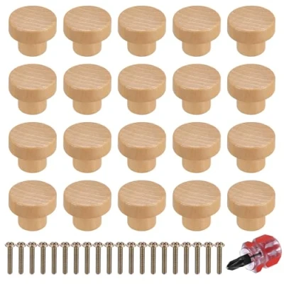 Afbeelding van Houten Meubelknoppen Set, Kastknoppen, Ladeknop, Knoppen Kasthandgrepen Meubelhandgrepen voor Kasten, Laden, Dressoir, Meubels, inclusief Schroeven 35mm