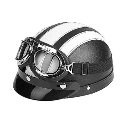 Afbeelding van Estink motorhelm, half open helm, scooterbescherming, beschermende sjaal, leer, helm met vizier, veiligheidsbril, 54 60 cm, wit