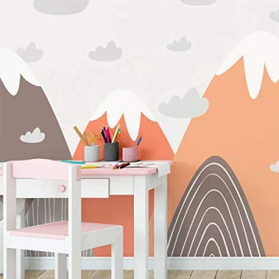 Afbeelding van Ambiance Sticker Scandinavian Nordic Franscika Mountains Muurstickers, DIY wooncultuur, verwijderbare stickers om af te pellen en op plakken, waterdichte zelfklevende muurkunst, 105 x 195 cm