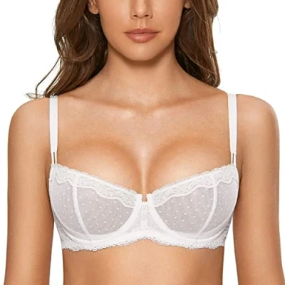 Afbeelding van DOBREVA Balconette Beha Dames met Beugel Dirndl Push Up Sexy Beha&#039;s Kant Grote Maten Ongevoerd wit 75B