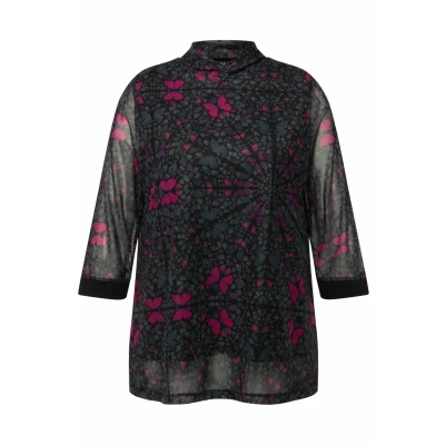 Afbeelding van Ulla Popken Stehkragen 3/4ARM Blouse, Dames, Maat: 42/44, Schwarz