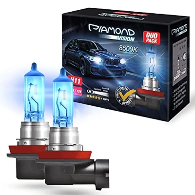 Afbeelding van H11 12V 55W Diamond Vision 8500k Xenon Look Autolamp Lamp Dimlicht Grootlicht Whitevision Wit Licht Ultra Life Halogeen Lampen Cool Blue Blauw Xtreme PGJ19/2