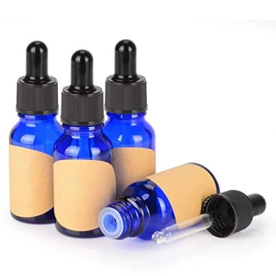 Afbeelding van stonylab 4 Pack Glazen Druppelflesje, Lege Fles met Druppelaar, Binnenste Plug en Label voor Etherische Oliën Aromatherapie Geuren (15 ml, Blauw)