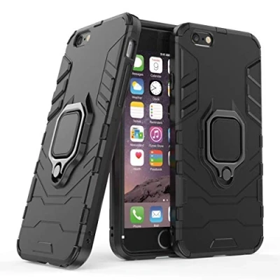 Afbeelding van Compatibel met iPhone 6, 6S Hoesje, 360 Graden Ring Standaard Schokbestendige Hoes voor Apple (Zwart)