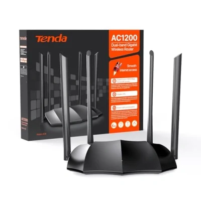 Afbeelding van Tenda AC8 dual band gigabit WLAN router (AC1200, 867 Mbit/s 5GHz + 300 2,4 GHz, 4x LAN poorten, beamforming, app besturing, MU MIMO, 6dBi antennes, IPV6) zwart