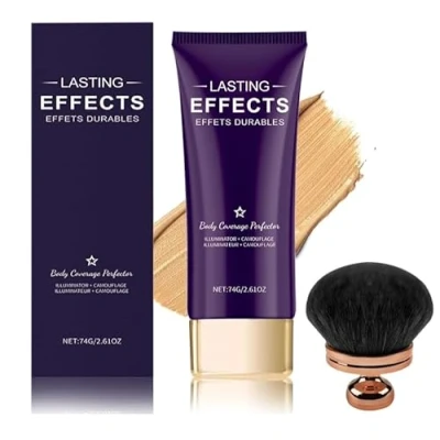 Afbeelding van Beauty body coverage perfector met kwast, 2 in 1 camouflage en verlichting, teint voor het hele lichaam, crème perfector, langdurig glanzend (natuur)