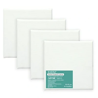 Afbeelding van EXERZ 10x10 cm Voorgespannen schildersdoeken 4 stuks, voorgespannen, 100% katoen, drievoudig gegrond, zonder zuur, middelkorrelig, 1,7 dik,