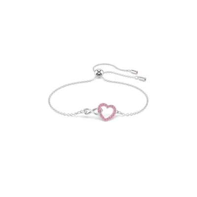 Afbeelding van Swarovski Infinity armband, Hart en oneindigheidssymbool, Roze, Rodium toplaag