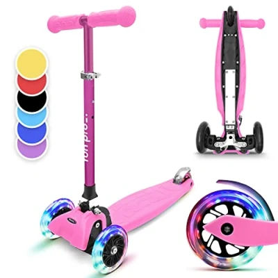 Afbeelding van Fun Pro One Deluxe Kinderscooter Step Kickboard 3 6 Jaar Zwaartekrachtstuur Led Wielen Met Dynamo Tot 50 Kg Lichaamsgewicht Ca. 130 Cm Lichaamslengte Inklapbaar In Hoogte Verstelbaar Stuur Roze