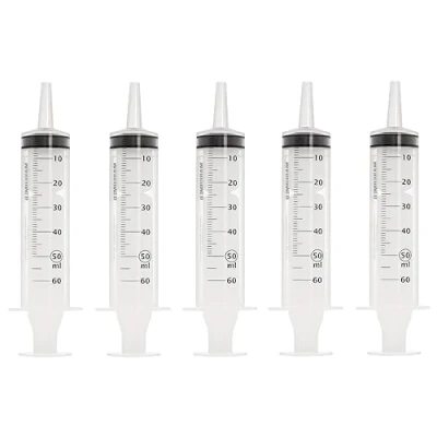 Afbeelding van MedixX 5 stuks 50 ml (60 ml) Spuiten set voor hobby en doe het zelf. Ook als voederspuit of oliespuit. zijn afzonderlijk steriel verpakt (5 x spuit)