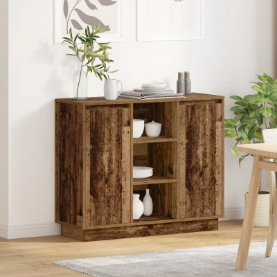 Afbeelding van vidaXL Dressoir met LED Oud Hout 90x32x75 cm Gelaagd