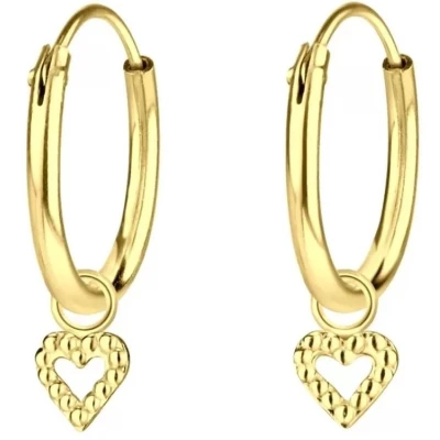 Afbeelding van JoyS Zilveren hartje bedel oorbellen oorringen voor kinderen 14k goudplating