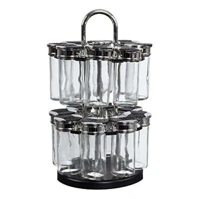 Afbeelding van Je Cherche Une Idee KB5669 Rangement Support Porte Epices Carrousel Distributeur Tournat Rond Rotatif Plastique Noir Transparant