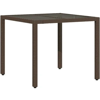 Afbeelding van Tuintafel met glazen blad 90x90x75 cm poly rattan bruin
