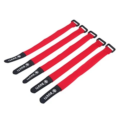 Afbeelding van VGEBY1 5 delen/set klittenbandbanden met gesp, 25 cm kabelbinders, klittenbandsluiting, herbruikbare fietspomp, riem, paardrijden, verstelbare nylon kabelorganizer, stuur, bindriemen (rood)