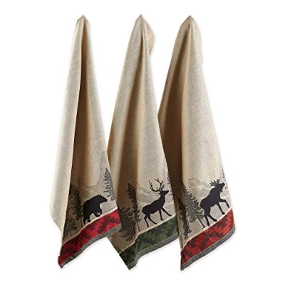 Afbeelding van DII Katoenen jacquardhanddoeken, 20 x 28 inch Set van 3 stuks, decoratieve theedoeken voor dagelijks koken en bakken in het bos