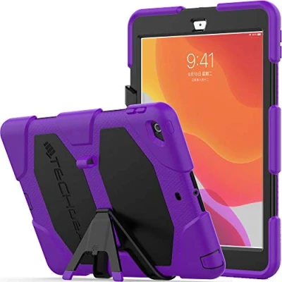 Afbeelding van TECHGEAR G Shock beschermhoes voor iPad 10.2 2021/2020/2019 [9e, 8e 7e generatie] harde beschermhoes, hoge schokbestendige bescherming met afneembare standaard, kinderen, scholen,