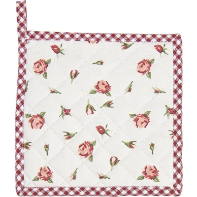 Afbeelding van Clayre &amp; Eef Pannenlap 20x20 cm Rood Wit Katoen Vierkant Rozen Afgiet