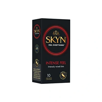 Afbeelding van SKYN Intense Feel condooms voor heren, intens parelmoer, latexvrij, Skynfeel standaardmaat, dun, rechte vorm, diameter 53 mm, 10 stuks