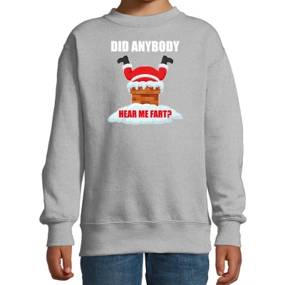Afbeelding van Fun Kerstsweater / Kerst trui Did anybody hear my fart grijs voor kinderen Kerstkleding Christmas outfit 152/164