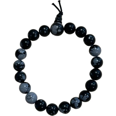 Afbeelding van Ruben Robijn Obsidiaan sneeuwvlok powerbead armband