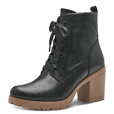 Afbeelding van Marco Tozzi Veterboots, Dames, Maat: 37, Black/nature Hoogwaardig imitatieleer