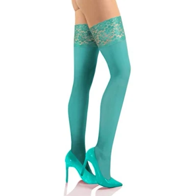Afbeelding van SESTO SENSO Dames Zelfdragende Kousen van Microvezel 50 Den Ondoorzichtig Sexy 1 Paar Kant Groen 3/4 Mint