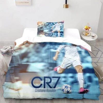Afbeelding van LSORU Ronaldo Beddengoed, dekbedovertrek voor 3D microvezel, beddengoedset kinderen en volwassenen, met ritssluiting kussensloop, eenpersoons (135 x 200 cm)