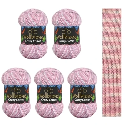 Afbeelding van Wollbiene Crazy Cotton Batik, 5 x 100 g, 500 gram met kleurverloop, 55% katoen, meerkleurig, breiwol, wol, voor het hele jaar (6080 seringblauw kleur)