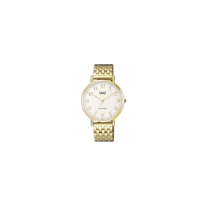 Afbeelding van Q&amp;Q QA20J004Y Horloge Analoog Heren Mannen Stalen band Rond Cijfers Staal Goudkleurig Wit