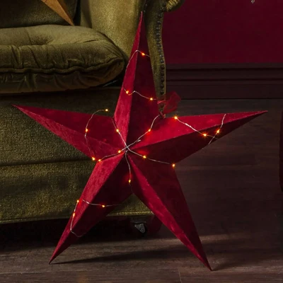 Afbeelding van Fluwelen kerstster rood met lampjes