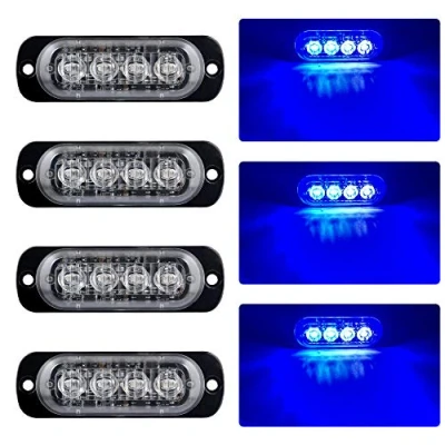 Afbeelding van 4 stks Ultra Dunne 4LED Emergency Waarschuwingslichten Blauw Gevaar Knipperende Strobe Light Bar Side Waarschuwingslampje Baken Licht Universeel voor 12 24V Auto Voertuig Truck Trailer Caravan Camper