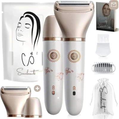 Afbeelding van 2 in 1 Ladyshave Gezicht Oksels Benen Bikinilijn Sansbeauté® Scheerapparaat Vrouw Ontharingsapparaat Electrisch Ontharen Gezichtsontharing Dames Trimmer Ladyshaves Bikini USB Oplaadbaar