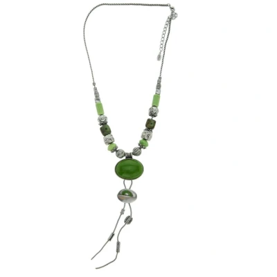 Afbeelding van Behave Lange groene ketting met keramieke kralen en ovale hanger