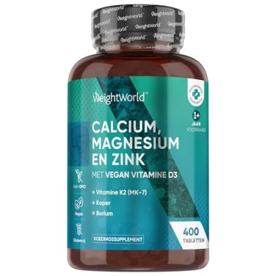 Afbeelding van WeightWorld Calcium, Magnesium en Zink met vitamine D3 400 vegan tabletten voor meer dan 1 jaar voorraad