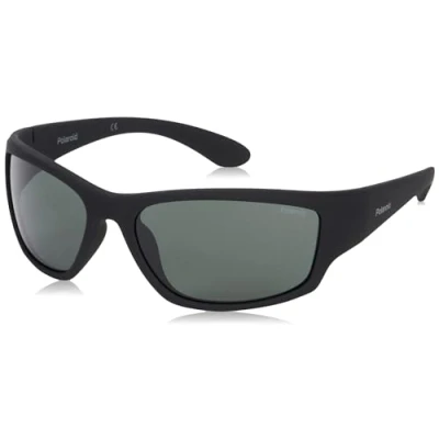 Afbeelding van Polaroid wrap heren rubber zwart grijze gepolariseerde zonnebril Sunglasses