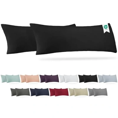 Afbeelding van BARBONS Set van 2 kussenslopen, 40x145 cm 165 g/m², hoofdkussensloop, 100% jerseykatoen, zachte kussenhoezen, met ritssluiting (40x145 Zwart)