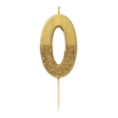 Afbeelding van Talking Tables Gouden glitter nummer 0 verjaardagskaars Taarttopper decoratie Mooi, sprankelend voor kinderen, Volwassenen, 20e, 30e, 40e, 50e, 60e partij, Verjaardag, hoogte 8cm, 3&quot;, goud